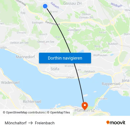 Mönchaltorf to Freienbach map
