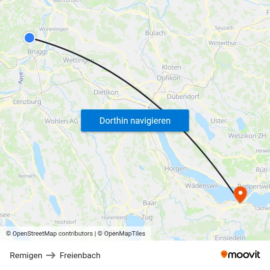 Remigen to Freienbach map