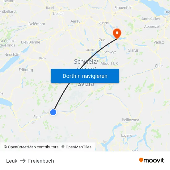 Leuk to Freienbach map