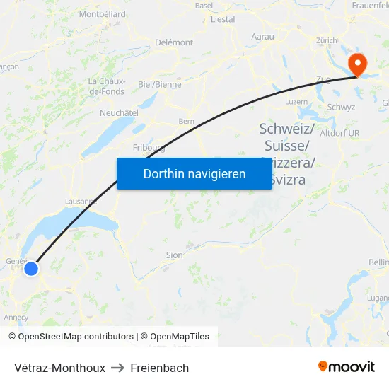 Vétraz-Monthoux to Freienbach map