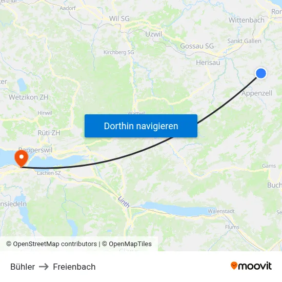 Bühler to Freienbach map