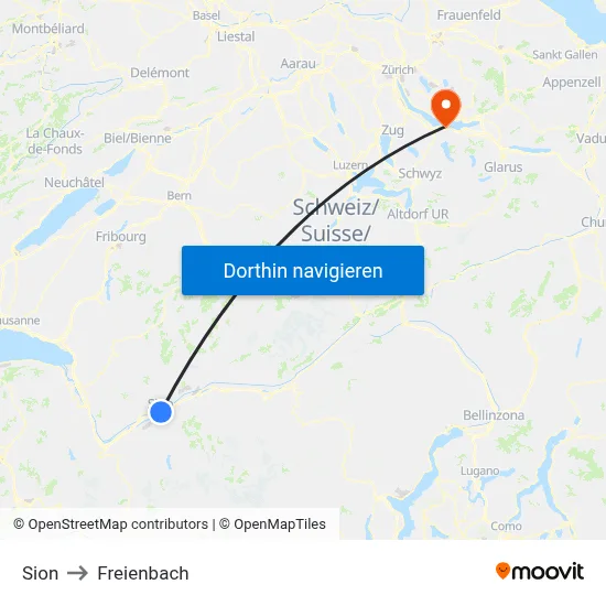 Sion to Freienbach map