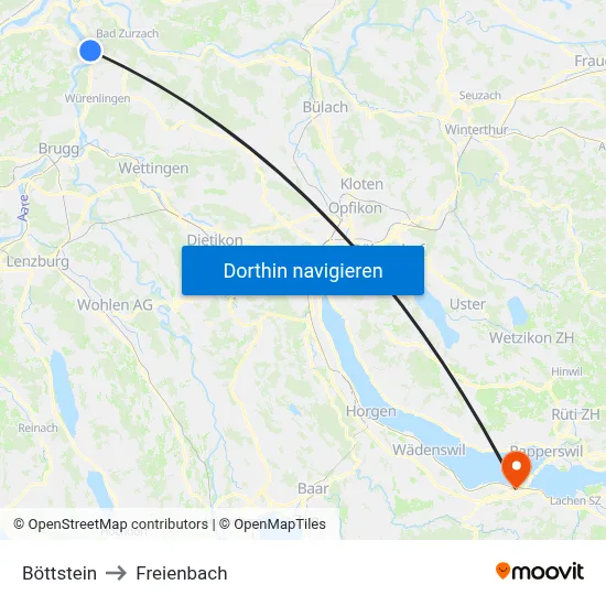 Böttstein to Freienbach map