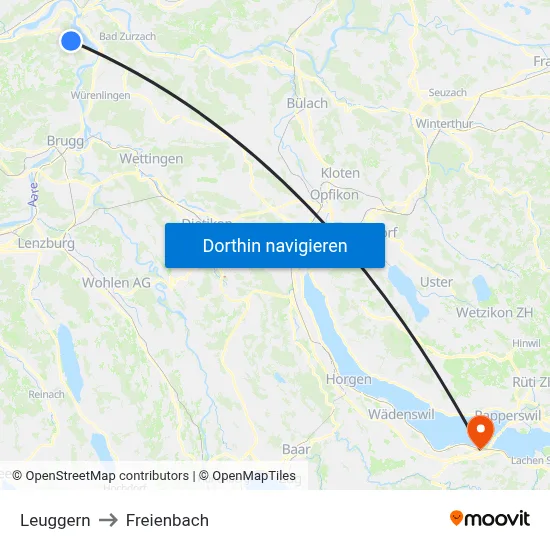 Leuggern to Freienbach map