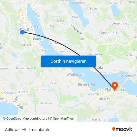 Adliswil to Freienbach map