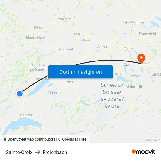 Sainte-Croix to Freienbach map
