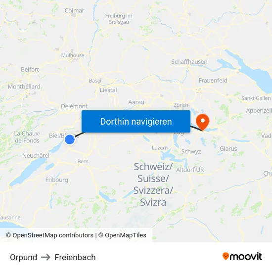 Orpund to Freienbach map