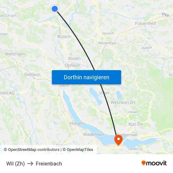 Wil (Zh) to Freienbach map