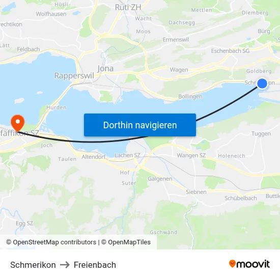 Schmerikon to Freienbach map