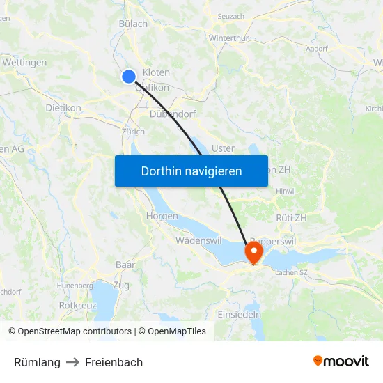 Rümlang to Freienbach map