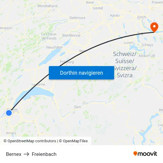 Bernex to Freienbach map
