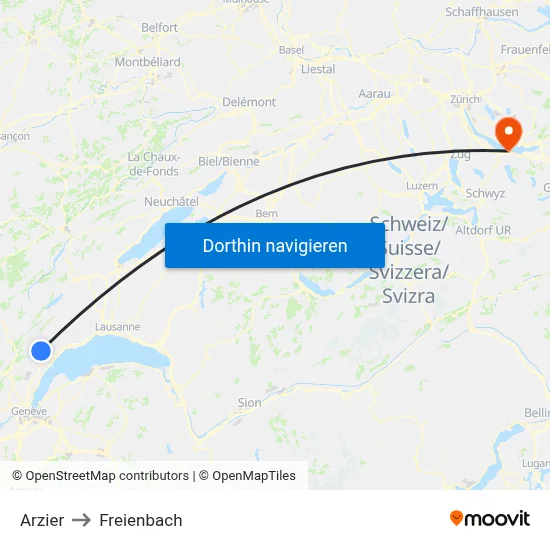Arzier to Freienbach map