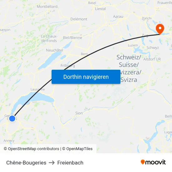 Chêne-Bougeries to Freienbach map