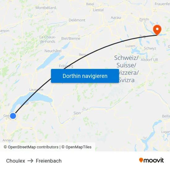 Choulex to Freienbach map