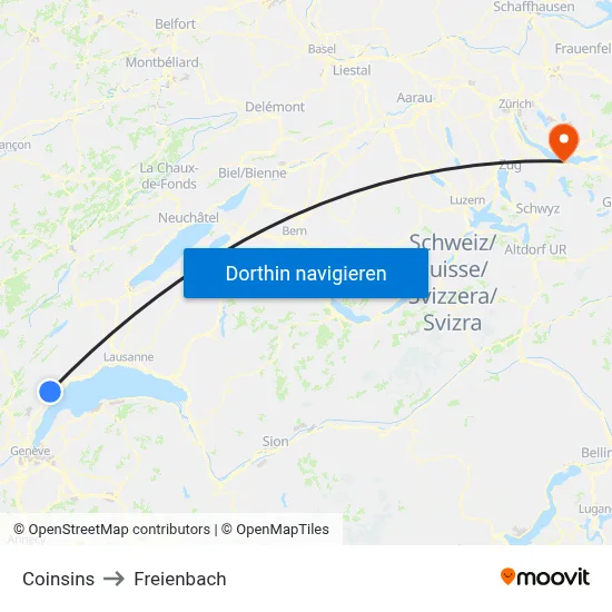 Coinsins to Freienbach map