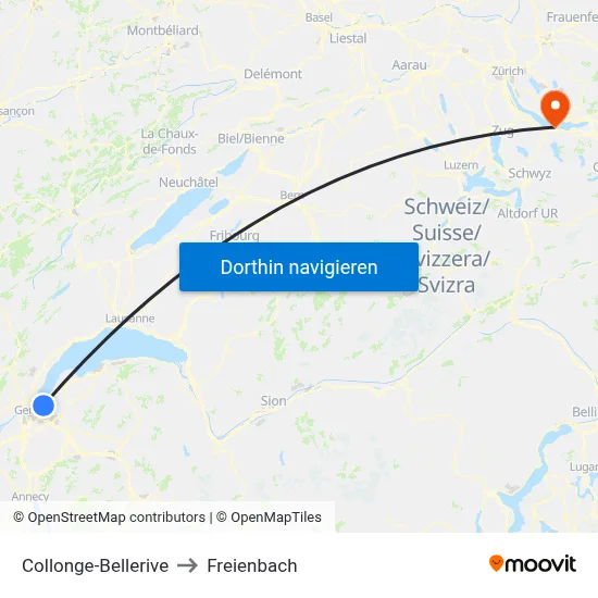 Collonge-Bellerive to Freienbach map
