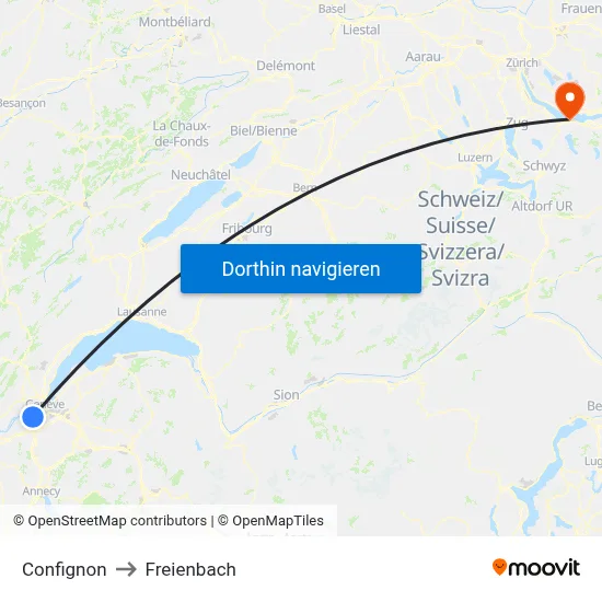 Confignon to Freienbach map