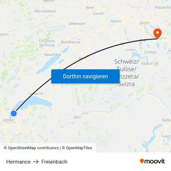 Hermance to Freienbach map