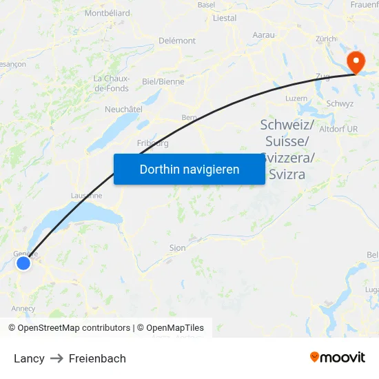 Lancy to Freienbach map