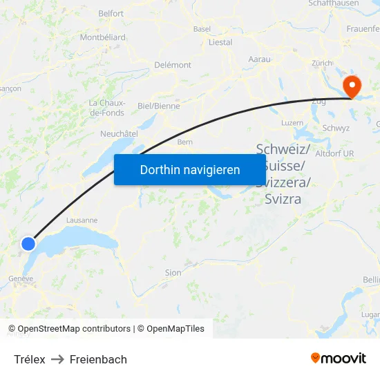Trélex to Freienbach map