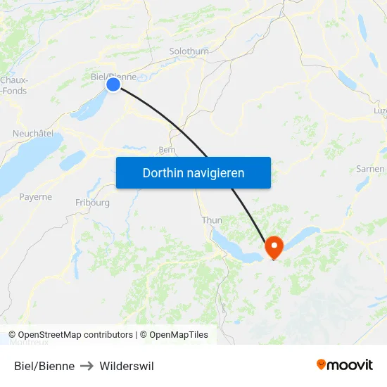 Biel/Bienne to Wilderswil map
