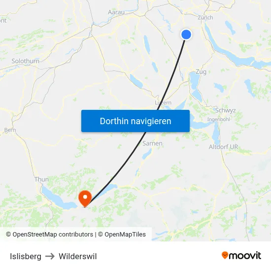 Islisberg to Wilderswil map