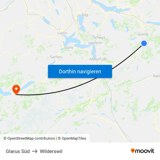 Glarus Süd to Wilderswil map