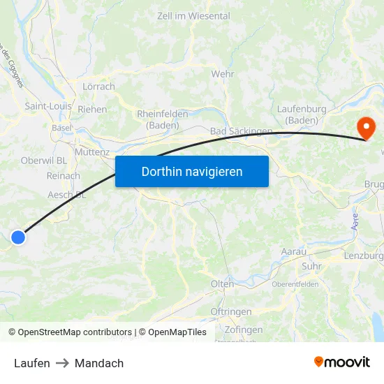 Laufen to Mandach map