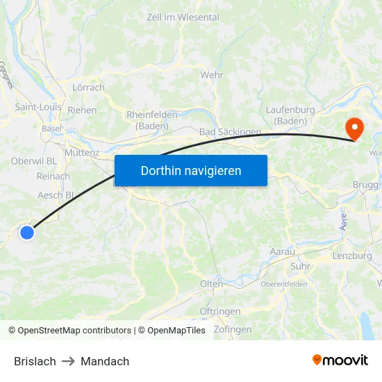 Brislach to Mandach map