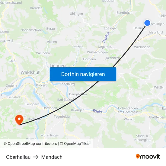 Oberhallau to Mandach map