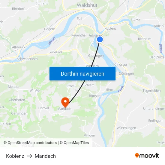 Koblenz to Mandach map