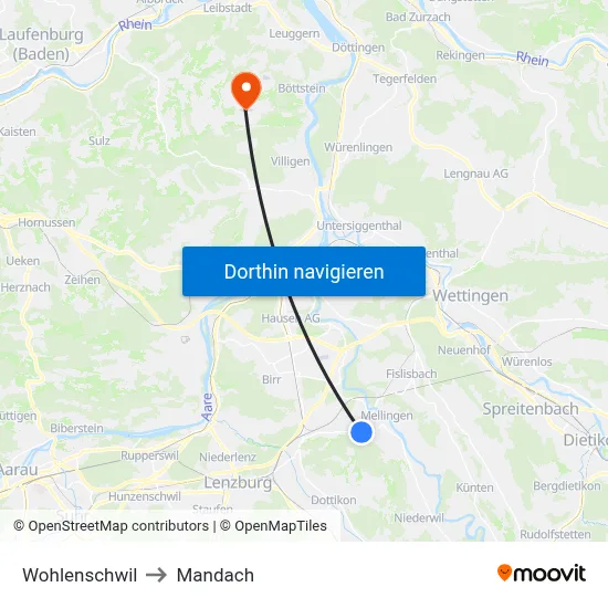 Wohlenschwil to Mandach map
