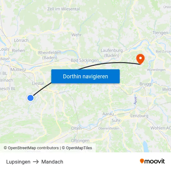 Lupsingen to Mandach map