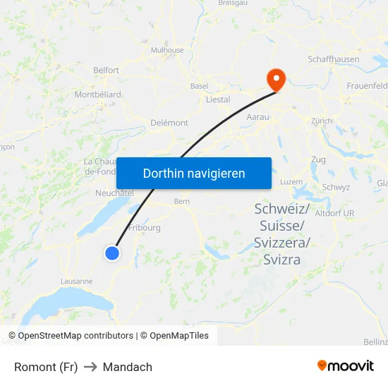 Romont (Fr) to Mandach map