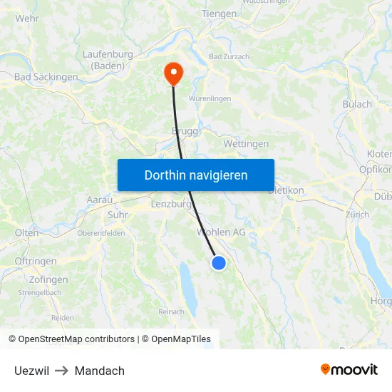 Uezwil to Mandach map