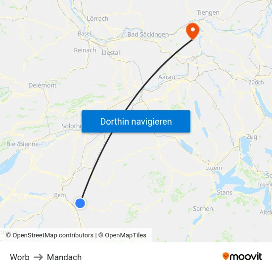 Worb to Mandach map