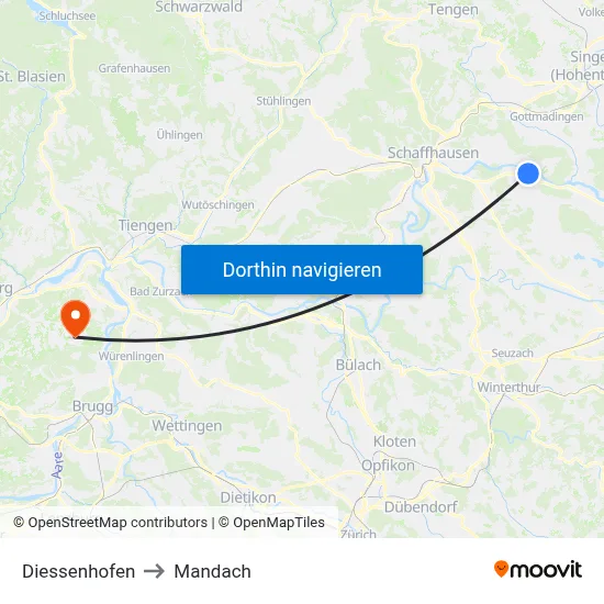 Diessenhofen to Mandach map