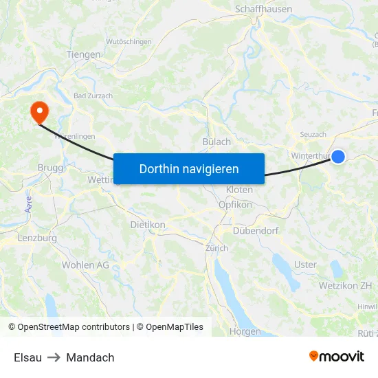 Elsau to Mandach map