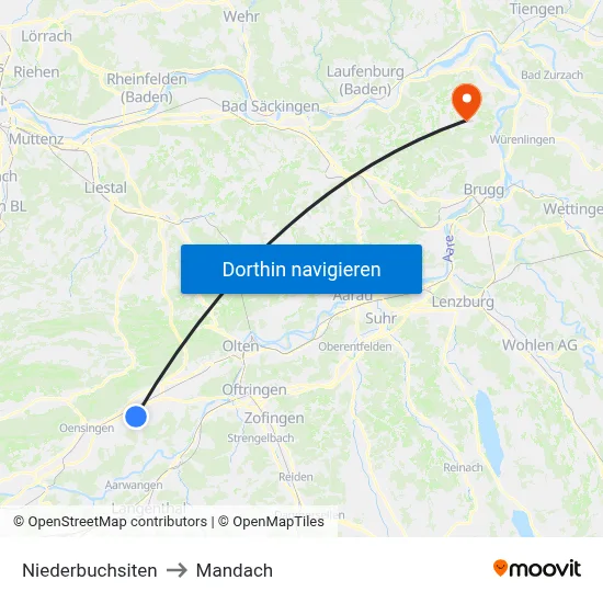 Niederbuchsiten to Mandach map
