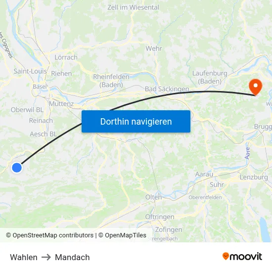Wahlen to Mandach map