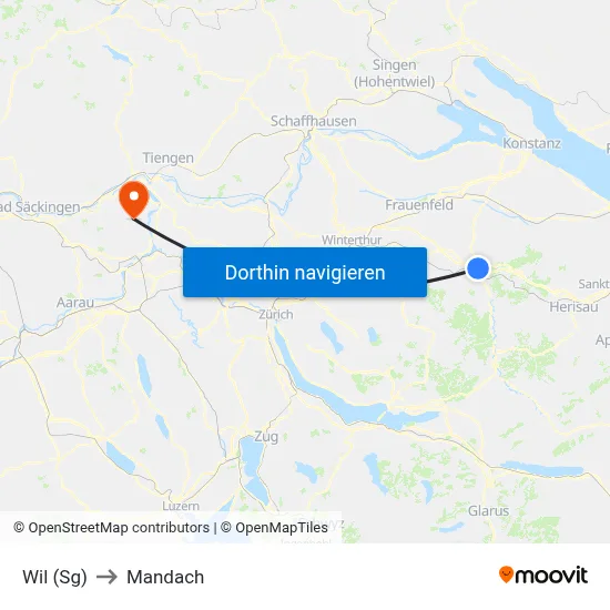 Wil (Sg) to Mandach map