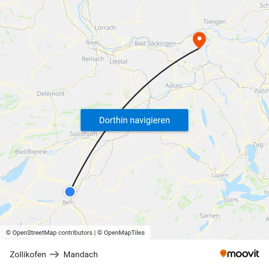 Zollikofen to Mandach map
