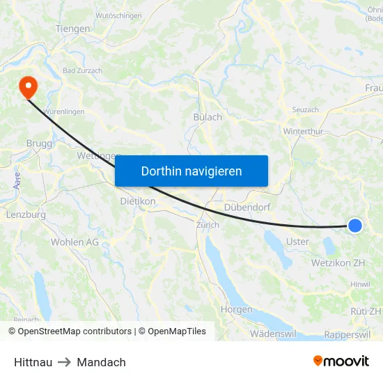 Hittnau to Mandach map