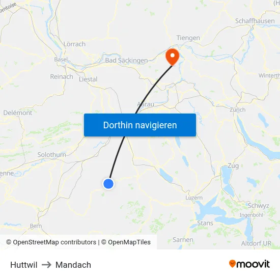 Huttwil to Mandach map