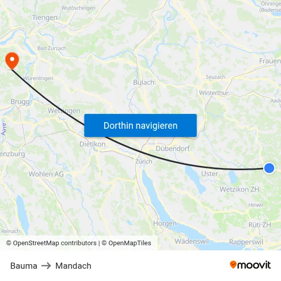 Bauma to Mandach map