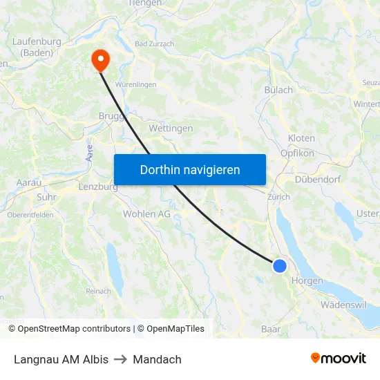 Langnau AM Albis to Mandach map