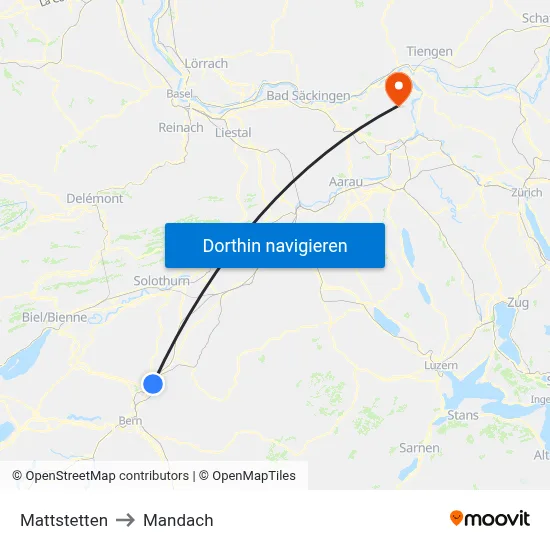 Mattstetten to Mandach map