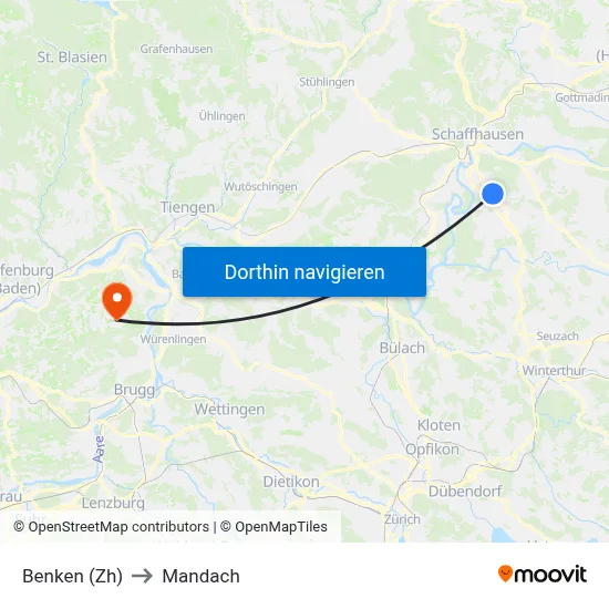 Benken (Zh) to Mandach map