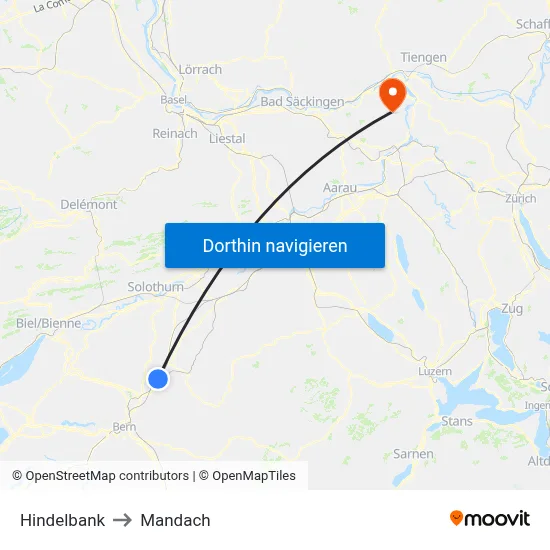 Hindelbank to Mandach map