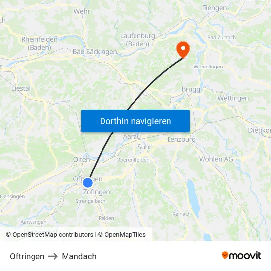 Oftringen to Mandach map